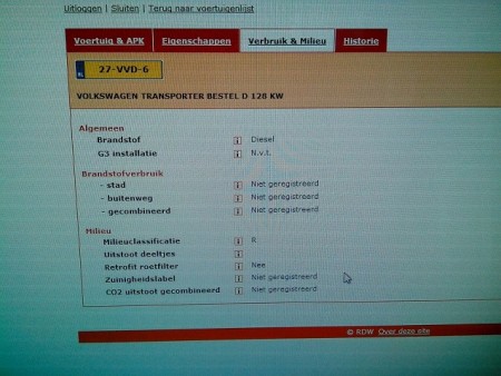 voertuigegevens RDW millieu